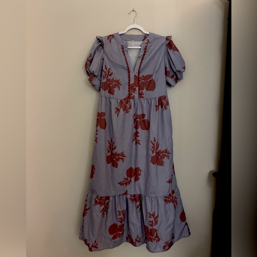 BloomChic Red and Gray Floral Dress